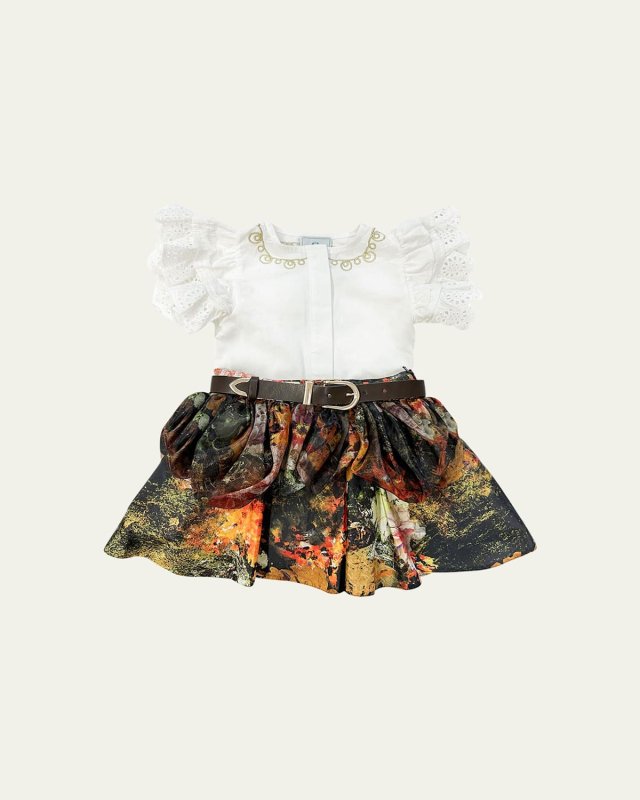 Girl's Alexis Blouse & Belted Skirt Set, Size 12M-10